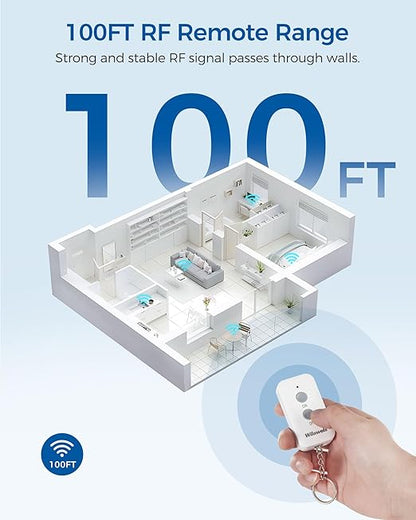 Remote Control Outlet Plug Wireless On Off Power Switch, WILAWELS Wireless Remote Light Switch for Lamp, Light, Fan, Programmable, Compact, 100ft RF Range, FCC Listed, Battery Included W02RC1106