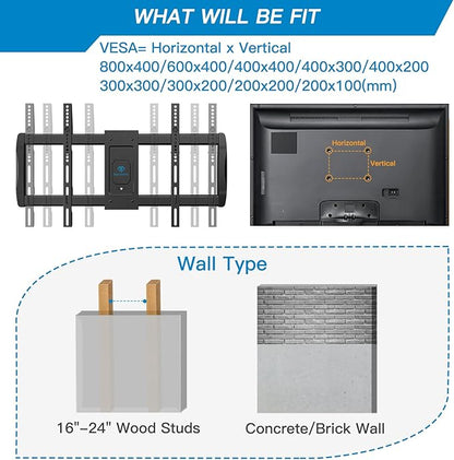 PERLESMITH Long Arm TV Wall Mount for 42-90 inch TVs, Full Motion TV Mount with 42.72 inch Extension Articulating Arm Swivel and Tilt, Max VESA 800x400mm, Holds up to 150 lbs, 16”,18”, 24” Studs