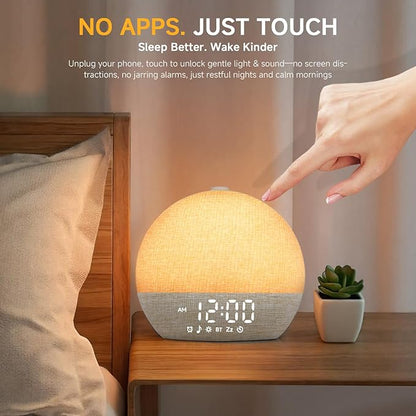 Geuuap Sunrise Alarm Clock White Noise Sound Machine for Bedroom | Natural Wake-Up Light with 30 Soothing Sleep Aids, Bluetooth Speaker, Dimmable Clock, Screen-Free Design for Baby Adults Kids-Khaki