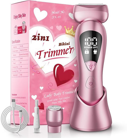 rategist Cordless Electric Razors for Women: Rechargeable Painless Bikini Trimmer for Body Hair - IPX7 Waterproof Shaver with LED Display for Face/Underarm/Leg Light Pink