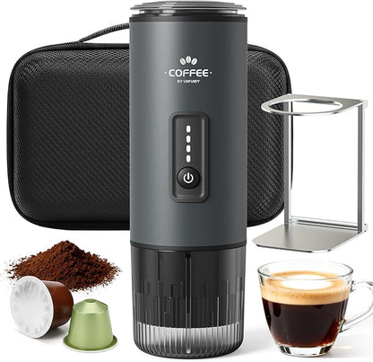 Portable Coffee Maker, 3 in 1 Electric Espresso Machine Set, Rechargeable Self-Heating Brewer with Carrying Bag and Coffee Stand for Office Camping, Hiking