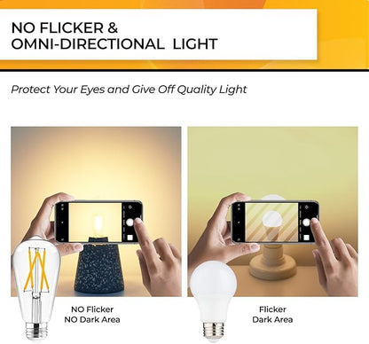 Hizashi Vintage LED Edison Bulb Dimmable, 6W Equivalent 60W, E26 Base Light Bulbs, 2700k Warm White, 700LM, High CRI 95+ Eye Protection, Clear Glass, Pack of 18