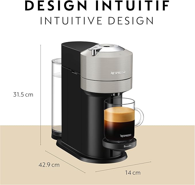 Nespresso Vertuo Next Coffee and Espresso Maker by Breville, with Aeroccino Milk Frother, Light Grey