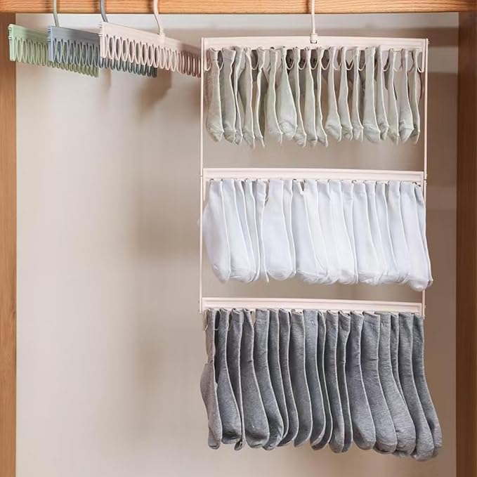 Socks Drying Racks Hanger Socks Organizer Hook Hanger with 54 Clips, Clothes Drying Racks Windproof for Drying Socks Bras Underwears Baby Clothes, Hats Scarfs Towels Pants and Gloves Diaper (Pink)
