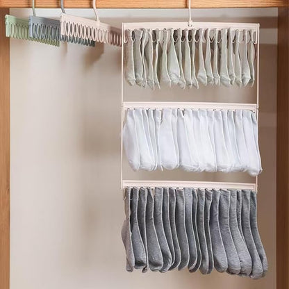 Socks Drying Racks Hanger Socks Organizer Hook Hanger with 54 Clips, Clothes Drying Racks Windproof for Drying Socks Bras Underwears Baby Clothes, Hats Scarfs Towels Pants and Gloves Diaper (Pink)