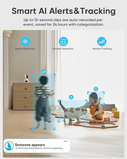 blurams 2K Dual-Lens Indoor Camera, 5G Pet Camera with Phone App, Split-Screen View, Free Human/Sound Detection, Motion Tracking, One-Touch Call, Night Vision, Dual-Band WiFi 6, Work with Alexa. 2Pack