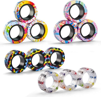 12Pcs Magnetic Adults Fidget Toys Rings,Stocking Stuffers for Kids 8-12,Fidget Spinner Rings for Anxiety Relief Therapy ,Party Favors Gifts for Teen Boy and Girl