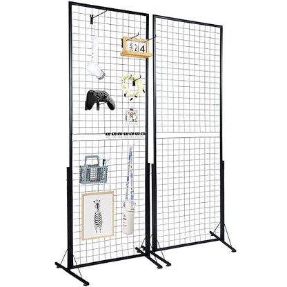 VEVOR 2 x 5.6 in Grid Wall Panels, 2 Packs Wire Gridwall Display Racks Tower with T-Base, Floorstanding Double Side Gridwall Panels, Retail Display with Extra Clips and Hooks for Art Craft Shows