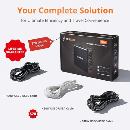 Upgraded 240W 8 Ports GaN Charger, USB Charging Hub, Multi USB C Charger Station, USB-C Charging Hub for MacBook Pro/Air/iPad Pro/iPhone/Samsung Galaxy Note