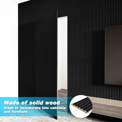 Art3d Fluted Wood Panel for Wall and Ceiling, Beaded Accent molding for Home Decoration, Pack of 4pcs + 1pc End-Trim, Size 108 x 5.7in.- Beaded Black
