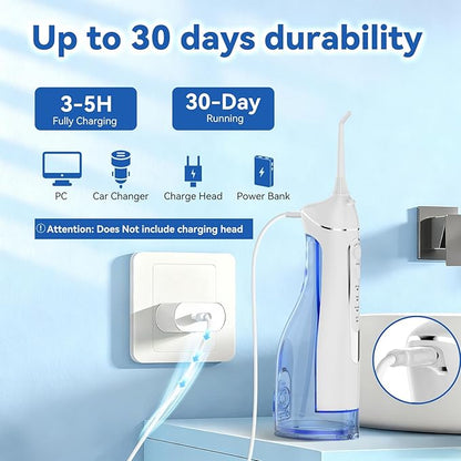 Cordless Portable Water Flosser with 300ML Tank: Rechargeable Oral Irrigator with 5 Tips for Travel, Braces Care and Sensitive Gums, IPX7 Waterproof Teeth Cleaning Device(Black)