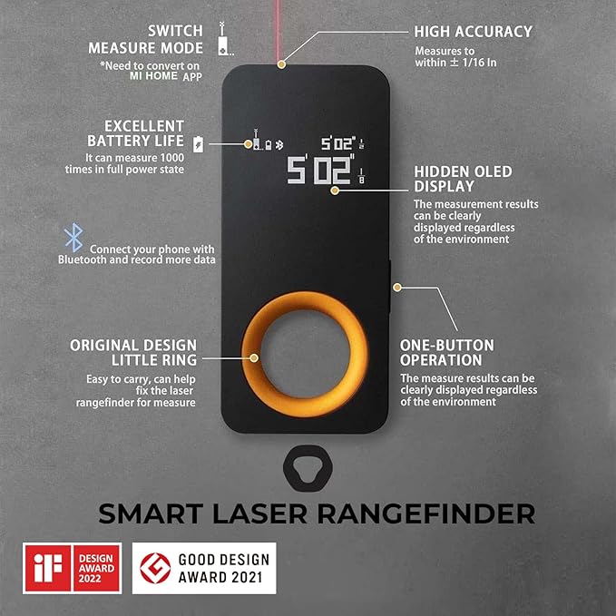 HOTO Laser Measuring Tool, Pocket-Size 98Ft Digital Laser Tape Measure ±2mm Accuracy, USB-C Rechargeable, OLED Display, Ft/M/in Unit Conversion, Real-time Data Sync, Cool Gadgets for Men & Home Use