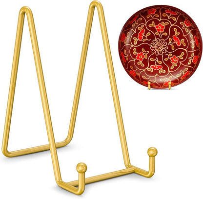 TR-LIFE Plate Stands for Display - 6 Inch Plate Holder Display Stand + Metal Frame Holder Stand for Picture, Decorative Plate, Photo Easel, Tabletop Art (Gold 2 Pack)