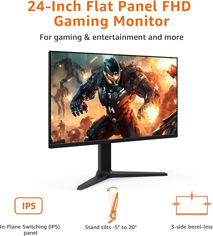 Amazon Basics 24 Inch (23.8 inch viewable) Gaming Monitor, FHD 1080P, 165Hz, VESA Compatible, Adaptive sync, 1ms Response, Black