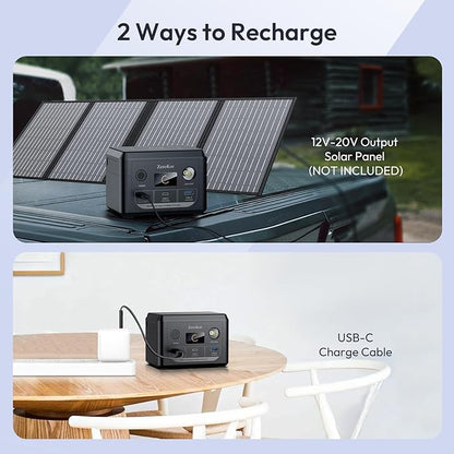 Solar Power Bank with AC Outlet 110V 65W, 100W USB C Power Bank Fast Charging Battery Pack with 30W solar charger Panel Foldable for Laptop Smart Device Outdoor Hilking fishing Power Outage Backup