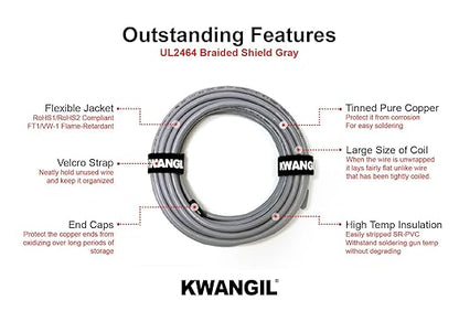 KWANGIL 4C 14AWG AMESB Shielded Cable Wire (UL2464) - Flexible Str TC, PVC Ins, OS+Drain+TC BRD, PVC JKT for CNC Machine, Stepper Motor, VFD Spindle (Gray 100FT)