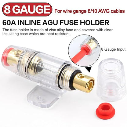 8 Gauge Wire (25ft Each - Red/Black) Copper Clad Aluminum CCA - Primary Automotive Wire,Car Amplifier Power & Ground Cable, 20PCS Lugs Terminal Connectors,60A ANL Fuse Block and Heat Shrink Tubing