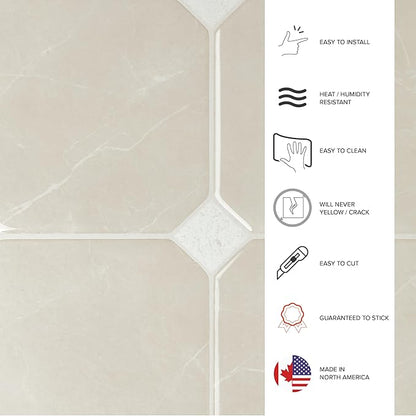 SMART TILES Peel and Stick Backsplash - 5 Sheets of 7,75" x 7,75" Betera Beige - 3D Adhesive Peel and Stick Tile Backsplash for Kitchen, Bathroom, Wall Tile
