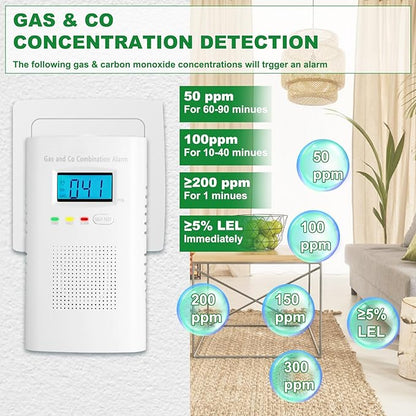 Combination Gas and Carbon Monoxide Detector Plug-in | CO Alarm & Natural Gas Combustible Detector | Digital Display, Battery Backup, Easy Install | for Home Kitchen Safety Monitoring 3-Pack
