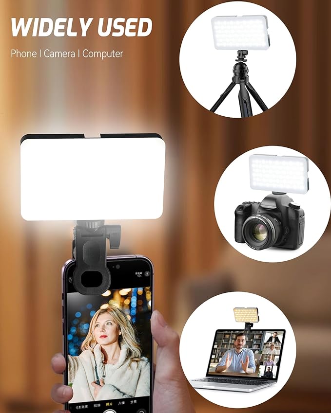 Portable Selfie Light for iPhone: 90 LED Rechargeable Phone Fill Lights, Ring Light for Camera Picture, Makeup Photo, Video Conferences, Laptop Use, Zoom Meetings, TikTok, Vlog Photography