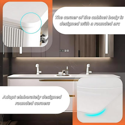 Bathroom Vanity with Double Sink - Smart Defogging Mirror & LED Lights on Both Sides, Floating Bath Sink Cabinet | 2 Drawers, Wave Shaped Panel (White, 68IN)