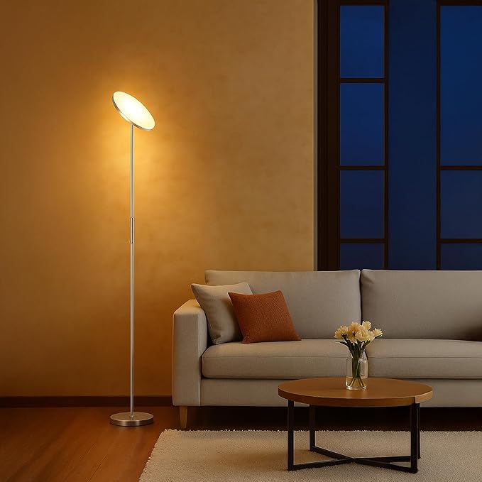 Floor Lamp,30W/2400LM Sky LED Modern Torchiere 3 Color Temperatures Super Bright Floor Lamps-Tall Standing Pole Light with Remote & Touch Control for Living Room,Bed Room,Office (Brushed Nickel)