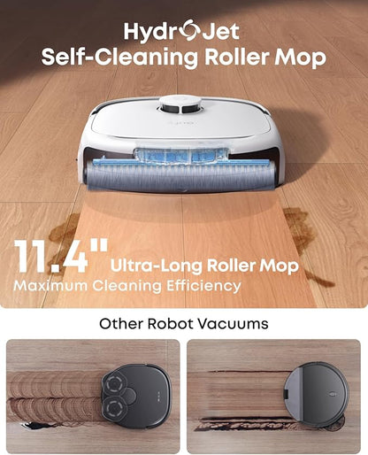 eufy Robot Vacuum E25, HydroJet System with Roller Mop, 20,000 Pa Turbo Suction, All-in-One Robot Vacuum and Mop Combo, Edge-to-Corner Cleaning, Zero-Tangle Design, AI Obstacle Avoidanced, White