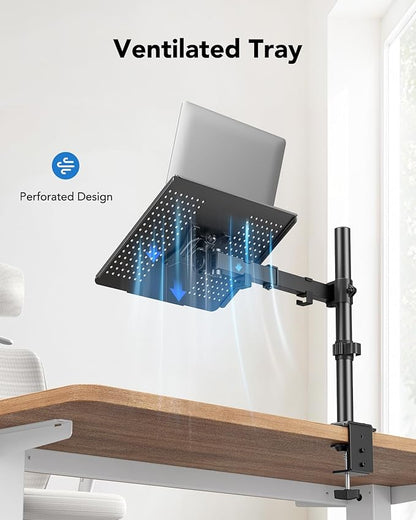 HUANUO Laptop Desk Mount - 17' to 32' Monitor Arm, Ventilated Tray, Fully Adjustable with Tilt, Swivel & Rotation, Holds up to 22 lbs
