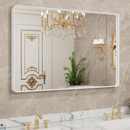 LOAAO 40x30 Inch White Metal Framed Bathroom Mirror for Wall, White Bathroom Vanity Mirror Farmhouse, Large Rounded Rectangle Mirror, Anti-Rust, Tempered Glass, Hangs Horizontally or Vertically