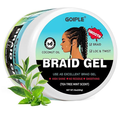 16 OZ Braiding Gel for Twist, Locs, Braids, Edge Control - Extra Hold, High Shine, No Flake, Long Lasting for Locks, Cornrows - Smooths & Tames Frizz (Tea Tree)