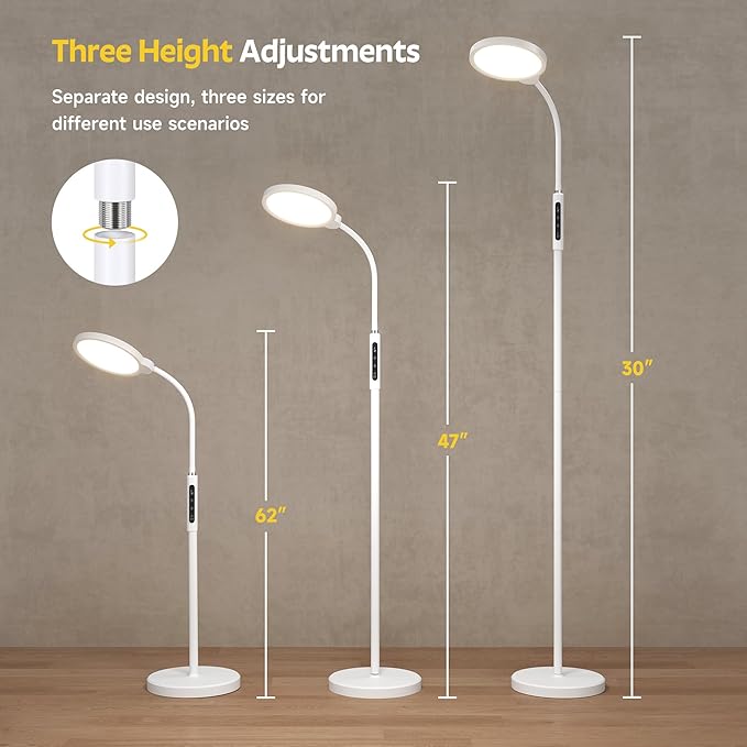 Happy Light Therapy Lamp, 11000 Lux UV-Free Floor Sun Light Lamp with Touch Remote Control, 5 Color Temperatures 10 Brightness Levels Lights for Living Room Bedroom Office