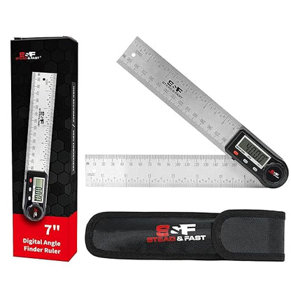 Digital Angle Finder Tool for Woodworking 7 inch / 200 mm, Stainless Steel with Case, Digital Protractor Angle Finder for Measurement by S&F STEAD & FAST