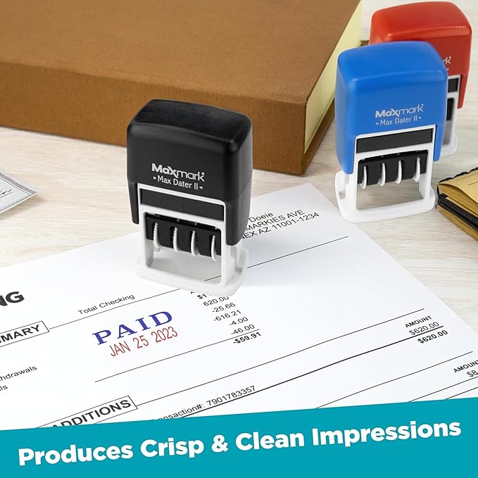 MaxMark Self-Inking Rubber Date Office Stamp with Denied Phrase & Date - Black Ink (Max Dater)