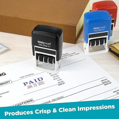 MaxMark Self-Inking Rubber Date Office Stamp with Denied Phrase & Date - Black Ink (Max Dater)