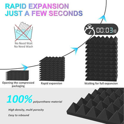 JBER Acoustic Sound Foam Panels, 24 Pack 2" X 12" X 12" Red and Black Soundproofing Treatment Studio Wall Padding Sound Absorbing Fireproof Pyramid