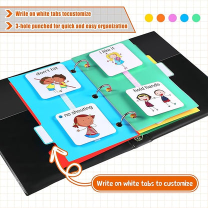 981 Pcs Communication Book Set, Small Tools for Visual Schedule Picture Cards Include 3 Ring Binder 20 Dividers 960 Hook Loop Strips Dots for Kids Autism ADHD Language Learning