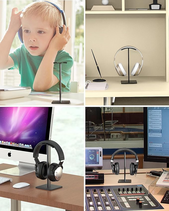 New bee Headphone Stand Headset Holder Earphone Stand with Aluminum Supporting Bar Flexible Headrest ABS Solid Base for All Headphones Size (Black)