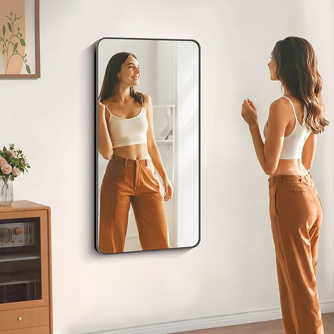 24" x 48"Bathroom Mirror, Matte Black Wall Mirror with Metal Frame, Decorative Rectangular Vanity Mirror for Bedroom Bathroom Living Room Entryway (Horizontal/Vertical)