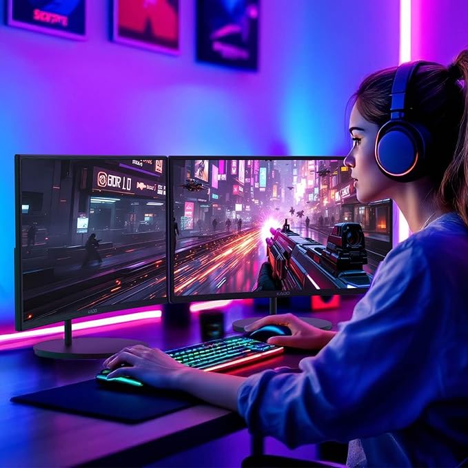 Kado Dual Monitor Setup - 2-Pack 24" Curved 1920x1080 Computer Monitor 1500R 75Hz VESA Mount HDMI Office Gaming Hybrid Built-in Speakers (C24X Dual Series)