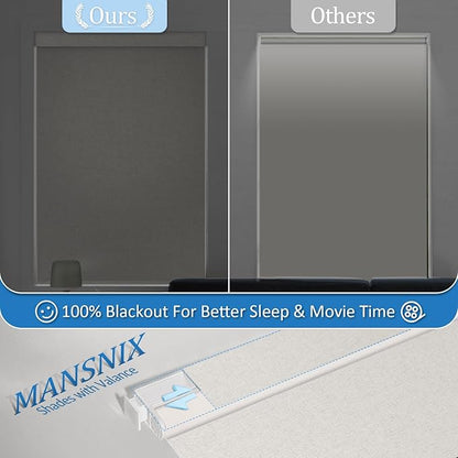MANSNIX Smart Motorized Blinds with Remote, Cordless No-Drill Automatic Roller Shades, Blackout Electric Blind for Windows, Linen Stone, 30 x 72