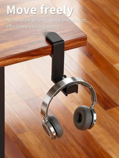 STEARBOR Headphone Hook，Under Desk Headphone Holder，PC Gaming Headset Holder，with 360 Degree Swivel & Cable Clip Organizer (Black)