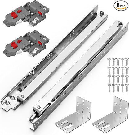 Chibery 12 15 18 21 Inch Undermount Soft Close Drawer Slides, Full Extension 3D Locking Device, Rear Mount Brackets, Concealed Bottom Mount Rails for face Frame Cabinet, 100 LB（15 inch, 6 Pair）