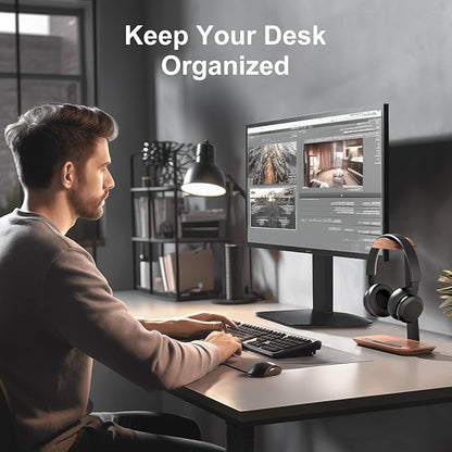 UPERGO Walnut Headphone Stand, Wood Headset Stand for Desk, Universal Headphone Holder with Storage Base for Gaming, Airpod max, Bose,Razer
