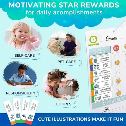 QUOKKA Reward Chart for Kids - Magnetic Behavior Chore Chart for Kids at Home - Dry and Erase Routine and Responsibility - Use 84 Magnets & 102 Stars - from Toddlers to Teens