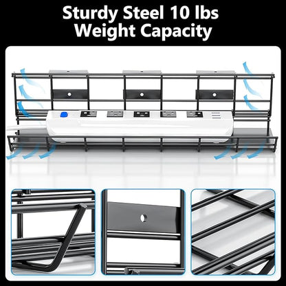 2 Pack DELAMU Under Desk Cable Management Tray, Metal Cord Cable Organizer for Desk, Easy Install Pre-drilled Wire Management Wire Organizer for Office & Home