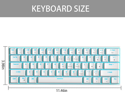 Camiysn 60% Mechanical Gaming Keyboard, White Gaming Keyboard with Red Switches, Detachable Type-C Cable Mini Keyboard with Blue LED Light for/PC/Laptop