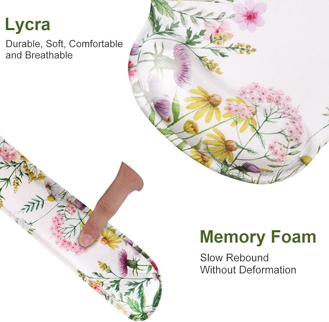 iLeadon Mouse Pad with Wrist Support Keyboard Wrist Rest Set, Ergonomic Mouse Pad with Non-Slip Base for Computer Laptop Home Office + Coasters, Easy Typing & Pain Relief Mouse Mat, Wild Flowers