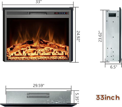 Electric Fireplace, 33" Electric Fireplace Inserts, Recessed Fireplace Heater with Remote Control, Adjustable Flame Colors, Timer&Overheating Protection, 750/1500W