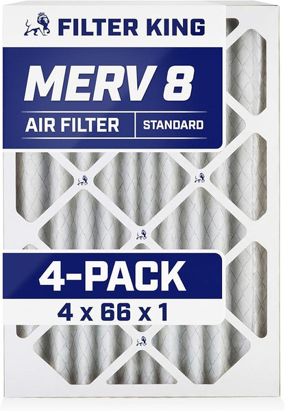 Filter King 4x66x1 Air Filter | 4-PACK | MERV 8 HVAC Pleated A/C Furnace Filters | MADE IN USA | Actual Size: 4 x 66 x .75"