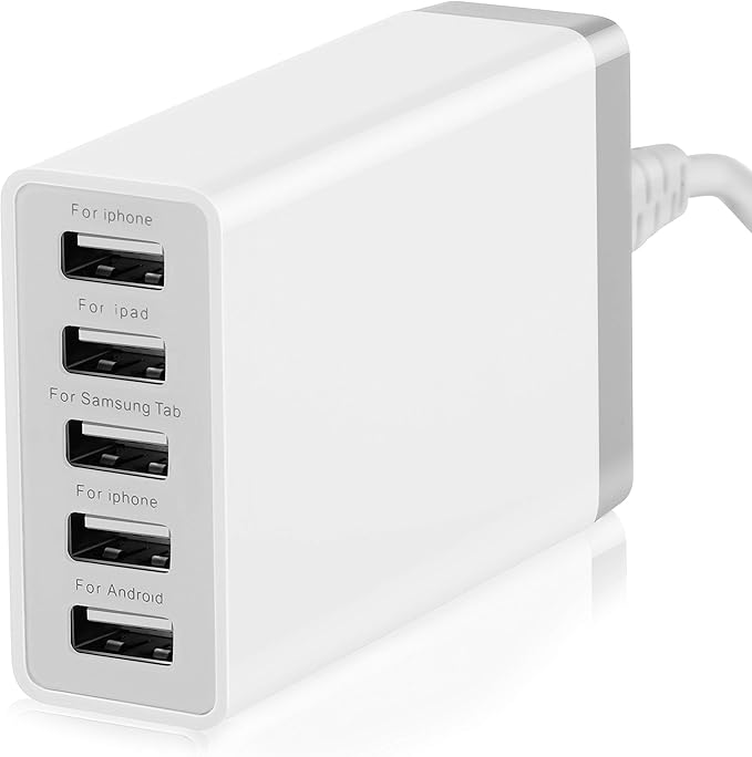 Desktop 5 Port USB Wall Charger 40W 8A, USB Hub Charging Station for Multiple Devices, Protable Multi Port USB Charger for Cell Phone, Tablet, Android Smart Phone and More